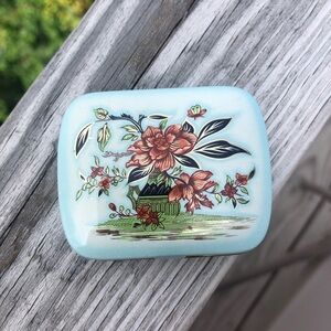 Vintage Pocket Mini Tin Made In England Floral Blue